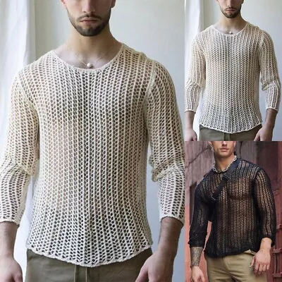 High Quality Mens T-Shirts See Through Soft Blouse Comfortable Knit Shirts • £19