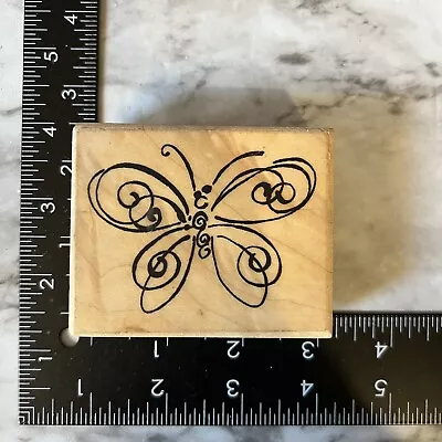 VIP Butterfly Flourish Wood Mounted Rubber Stamp • $6