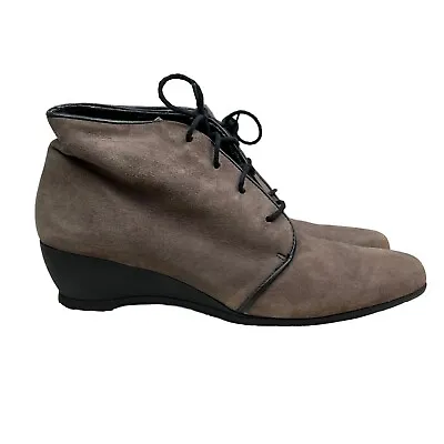 Munro Kara Bootie Wedge Taupe Suede Lace Up Shock Absorb Outsoles Women Size 8M • $35.24