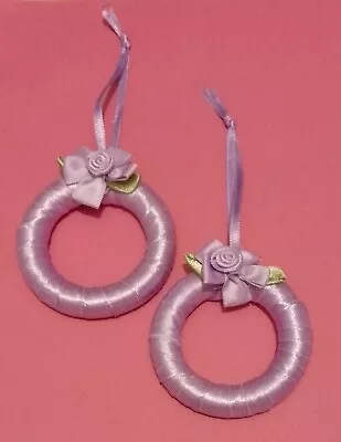 2x Handmade Christmas Tree Decorations Wreath Style Lilac Ribbon And Flowers • £3