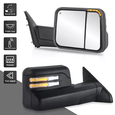 Pair Tow Mirrors W/ Temperature Sensor Puddle Light For 2009-2023 Dodge Ram 1500 • $194.89