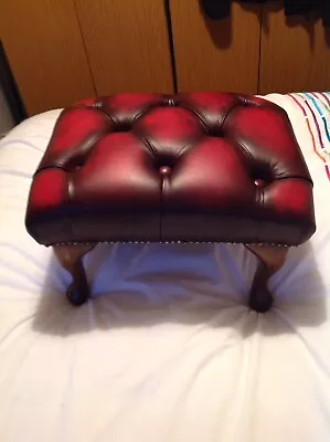 Red Oxblood Antique Leather Chesterfield Footstool Queen Anne Legs Pouffe • £115