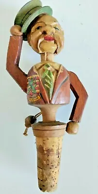 Funny Vintage ANRI Hand Carved Wood Male W Movable Hat Bottle Stopper Figurine  • $39