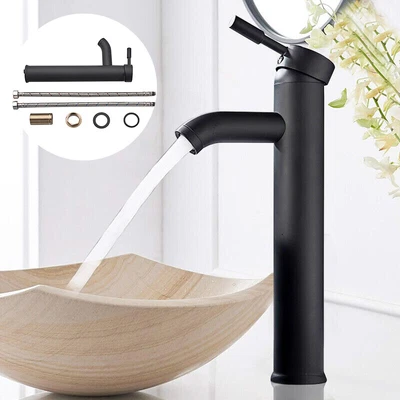 £18.99 • Buy Black Modern Bathroom Faucet High Rise Countertop BasinSink Mixer Tap Tall Brass