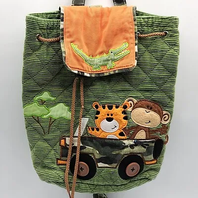 ⭐️ Stephen Joseph Backpack Green Safari Drawstring Tiger Monkey Crocodile • $19.99