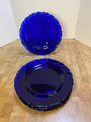 6 Vereco Duralex Bormioli Rocco Swirl Cobalt Blue  7 1/2  Salad Plates • $39.99