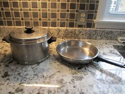 Vintage Lifetime Cookware Stainless Steel Stock Pot With Lid 6 Quarts & Skillet • $34.99