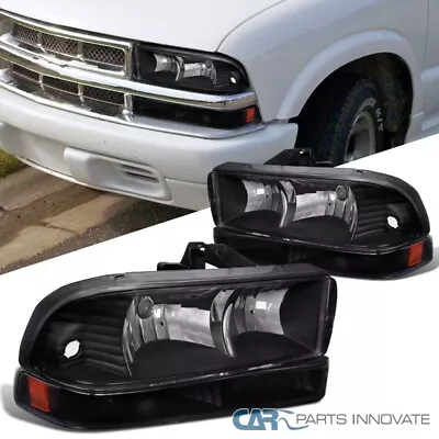 Fits 1998-2004 Chevy S10 Pickup Blazer Black Headlights+Bumper Lamps Left+Right • $75.95