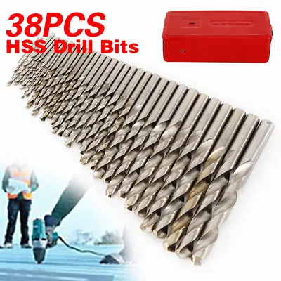 1-13mm 38PCS Metric HSS Twist Drill Bit Set High Speed Steel Drilling Iron Cast • $41