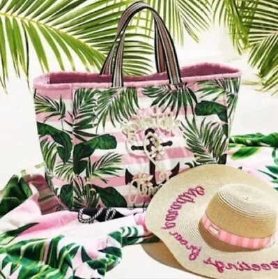 Victoria's Secret Pink/White Stripe Palm Beach Tote Weekender Bag NWT RARE! • $19.99