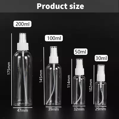 30/50/200ml Transparent Spray Bottle Plastic Refillable  Small Travel Mist Empty • £3.99