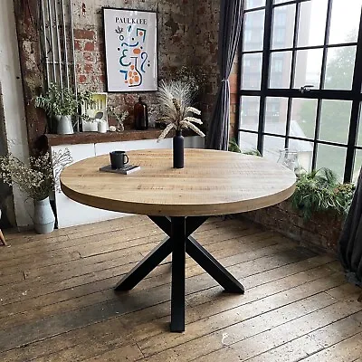 Sara Walnut Wash Luxury Round Solid Mango Wood Industrial Dining Table 3 Sizes • £599