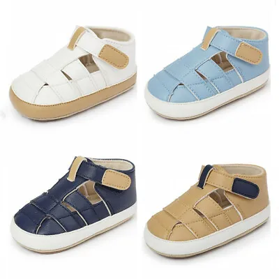 Baby Boy Pram Shoes Infant Soft Faux Leather Toddler Rubber Summer Sandals 0-18M • £4.99