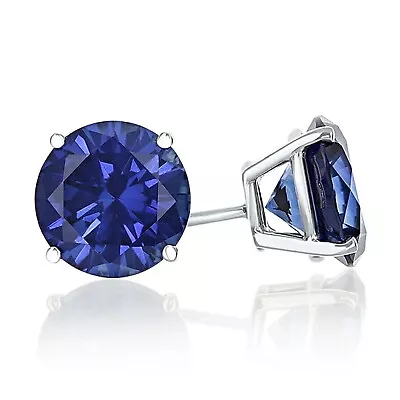 1 Ct. Genuine Sapphire Round Basket Set Stud Earrings In Solid Sterling Silver • $41