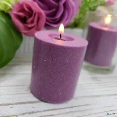 18 Purple Colored Unscented Wax Votive Candle In Glass Holder 24 Hour Burn Time • $31.40