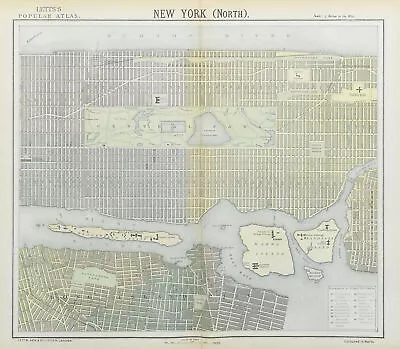 NEW YORK CITY Town Map Plan. Midtown/Upper Manhattan Brooklyn. LETTS 1883 • £160