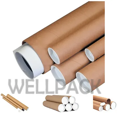 CARDBOARD Postal Round Mailing Tubes With End Caps - ALL SIZE A0 A1 A2 A3 A4 • £5.49