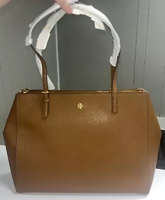 NWT Tory Burch 134837 Emerson Large Double Zip Tote Moose Saffiano Leather Bag • $225