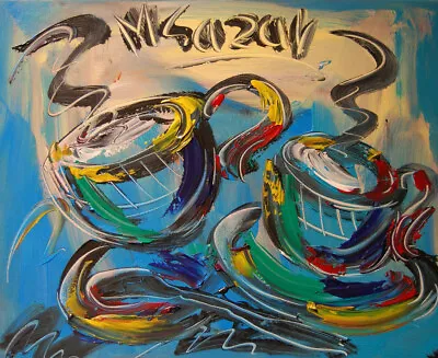 CUPS COFFEE  PERSONALIZABLE By Mark Kazav  Abstract Modern STRETCHED CANVAS  • $198