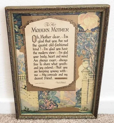 Vintage 1927 A Buzza Motto  To A Modern Mother  Poem Saying Print Framed • $37