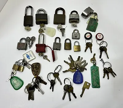 Huge Lot Of Vintage Padlocks Keys GM Delco Key Chains Brass • $44.50
