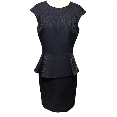 ZARA Basic Black Jacquard Pencil Sheath Dress Women Medium Peplum Cocktail Party • $24.88