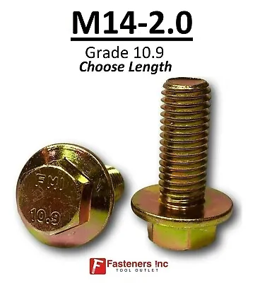 M14-2.0 X (Choose Length) Grade 10.9 Metric Flange Bolts Yellow Zinc Hardened  • $11.56