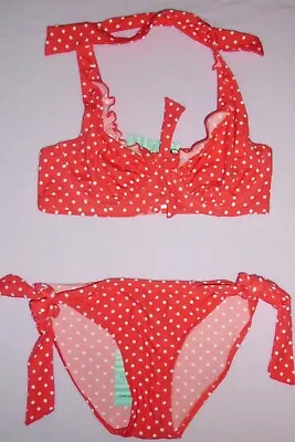 Pour Moi Hot Spots Pink Bikini Set Halter 34D & Tie Briefs Size 10 New Tags BNWT • £29.99