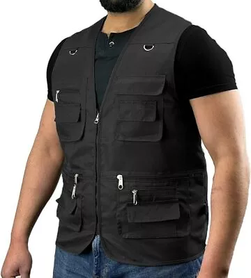 Mens Waistcoat Vest Utility Multi Pocket Workwear Body Warmer Gillet Fisherman • £15.99