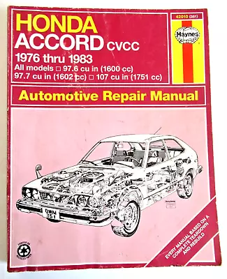 Haynes Repair Manual Honda Accord CVCC 1976 Thru 1983 All Models 351 / 42010 • $5.50