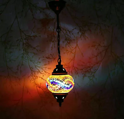 Turkish Moroccan Style Mosaic Multicolour Hanging Lamp Light Medium Globe • $72.99