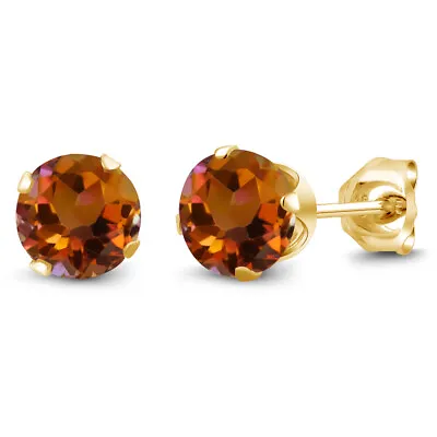 Orange Mystic Topaz Yellow Gold Plated Silver Stud Earrings For Women (1.20 • $26.99