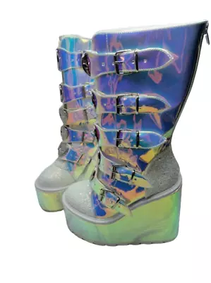 Yru Shoes Women Dune Alien Platform Rainbow Iridescent Boots Size US8 UK 6 38-39 • £129.99