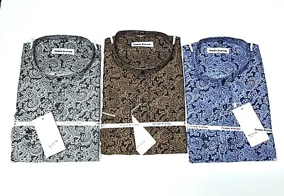 Mens Paisley Formal Casual Collarless Party Long Sleeves Shirt From 10.99 (544) • £17.99