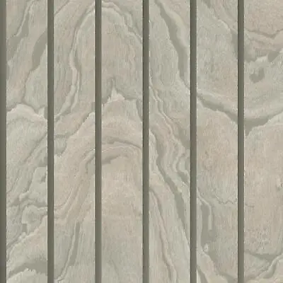 Muriva Woodgrain Panel Wallpaper Marble Effect Slats Metallic Natural 193501 • £11.99