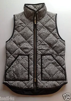J. Crew Factory Excursion Quilted 60% Down Puffer Vest In Herringbone NWT Black  • $50.15