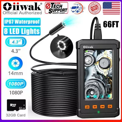 66ft 14mm Autofocus Endoscope 4.3  Snake Inspection Pipe Plumbing Drain Camera • $83.99