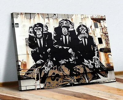 3 Wise Monkeys Banksy  Canvas Wall Graffiti Art Print Artwork Framed Poster • £8.99