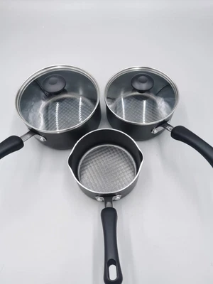 £19 • Buy Prestige - 3pc Saucepan Set With Lids - Super Tough Easy Clean - Diamond Shield