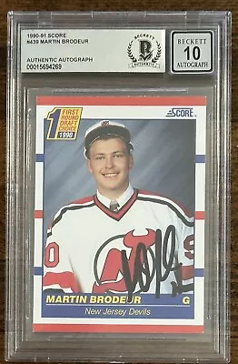 1990 Score Martin Brodeur Signed Rookie Card Bas Beckett Gem Mint 10 Autograph • $124.99