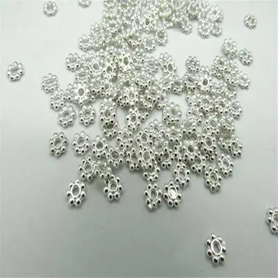 100 X 4mm Silver Small Daisy Snowflake Flower Spacer Beads Jewellery Maiking • £3.95