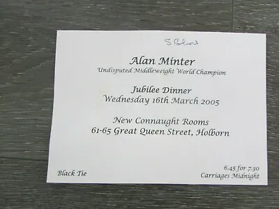 Alan Minter World Champion 2005 Jubilee Boxing Dinner Ticket With Photo On Back • $8.69