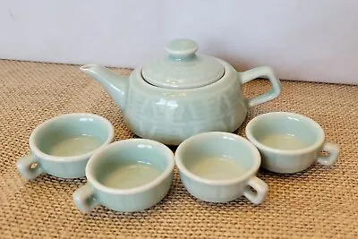 Vtg Miniature Celadon Chinese Tea Set Teapot W 4 Cups. 5 X 3.25 X 2  • $39.95