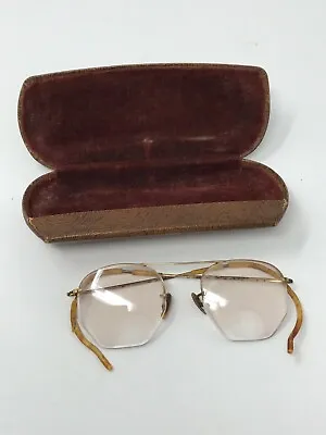 Vintage Eyeglasses Wire Gold Frame Rimless Davis Optical Tampa Fl. 2V1 • $47.11