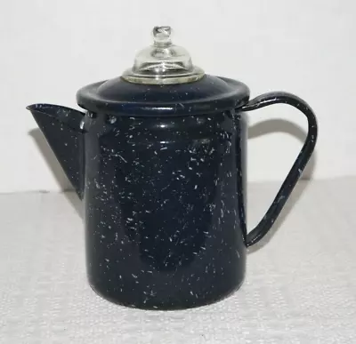 Vintage Blue Speckled Enamelware Stovetop Outdoor Camping Coffee Pot Percolator • $18.59