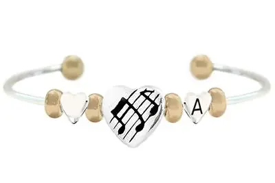 Custom Music Choir Band Heart Two Tone Gold Silver Cuff Bracelet Jewelry Initial • $23.49