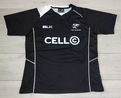 The Sharks - Rugby Union Shirt BLK Large Jersey Black Top Natal South Africa A4U • £9.99