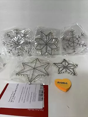 Martha Stewart Set Of 5 Pearl & Silver Glitter Snowflake & Star Metal Ornaments • $27.07