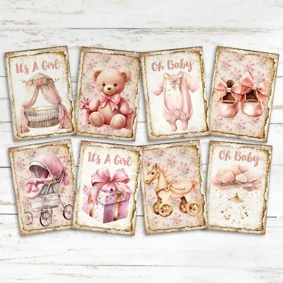It's A Girl Baby Girl Card Toppers Cardmaking Tags Journals Craft Scrapbooking • £2.80