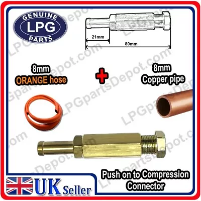 8mm Compression Fitting Lpg Gas Copper Pipe To Rubber Pipe Nozzle Connector • £6.98